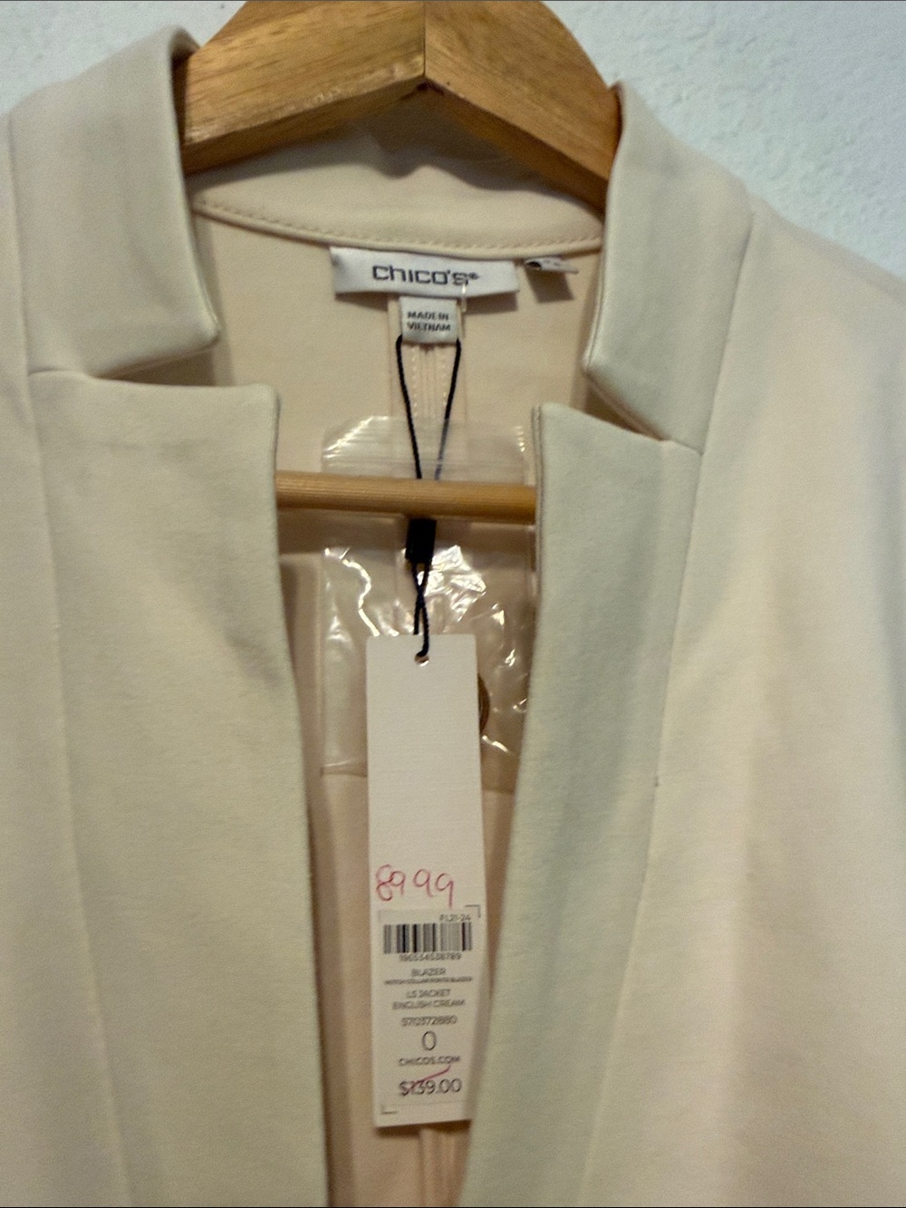 NWT Chicos English Cream Notch Collar Ponte Single Button Blazer Chicos sz 0/ 4 - Picture 5 of 7